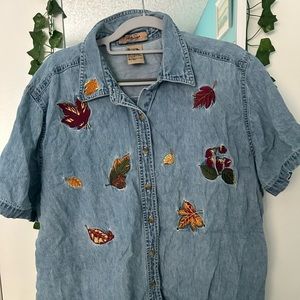 Fall leaves patchwork denim shirt